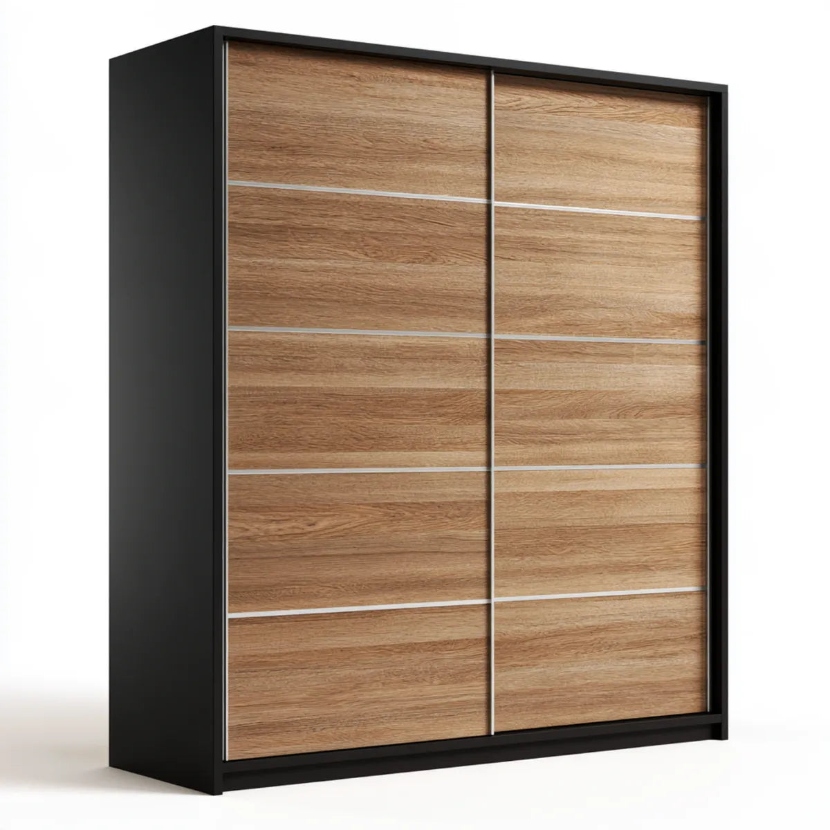 2-Door Sliding Wardrobe, 70.9 W x 23.6 D x 86.6 H in, Brown and Black Particleboard with Melamine Finish