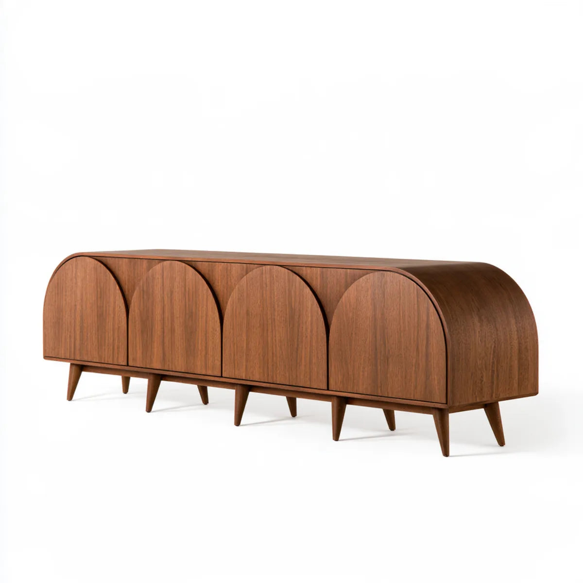78.7 in Walnut Veneer Engineered Wood 4-Door TV Stand, Rounded Media Console