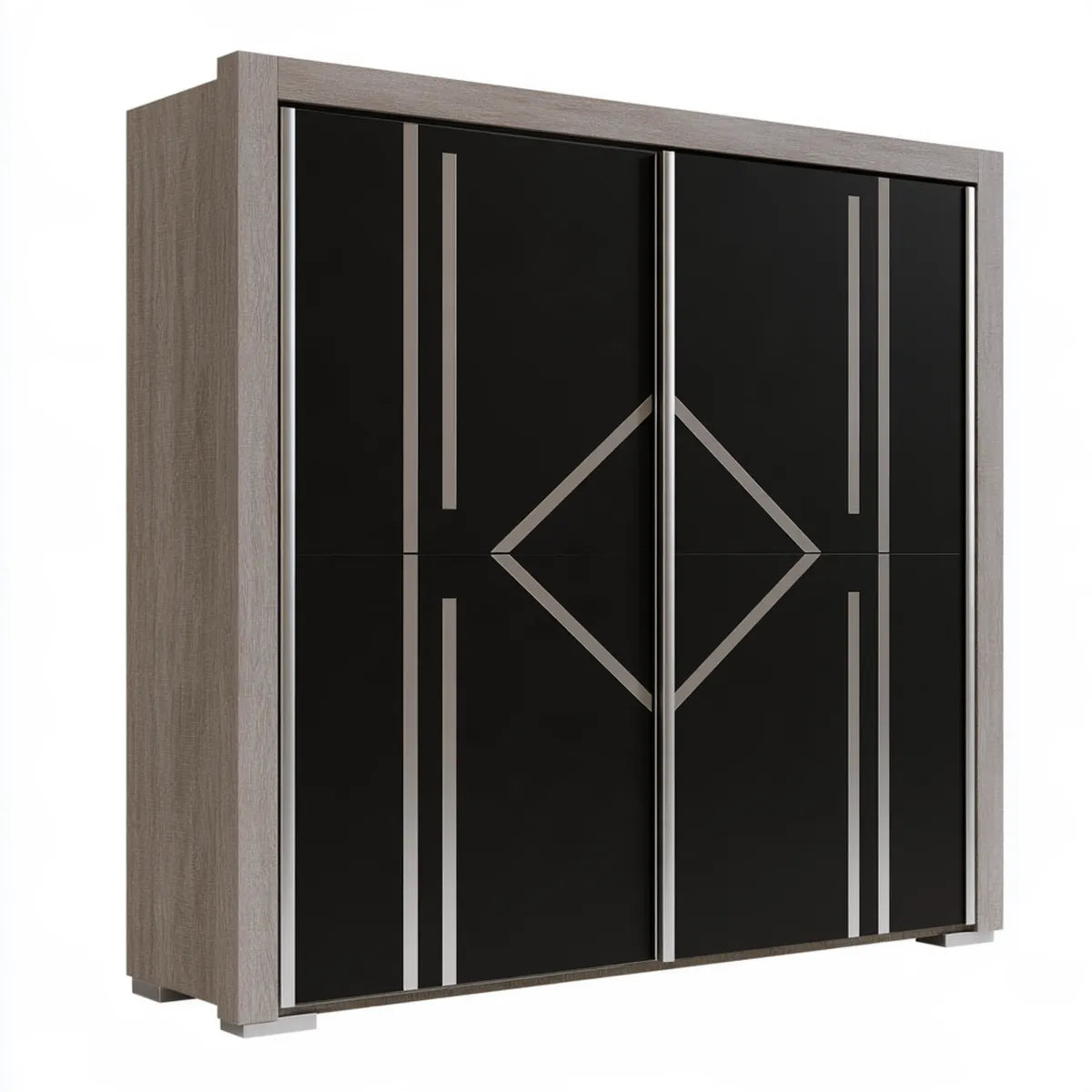 78.7 in Sliding Door Wardrobe Armoire, Black and Gray Engineered Wood, 78.7 in W x 23.6 in D x 78.7 in H