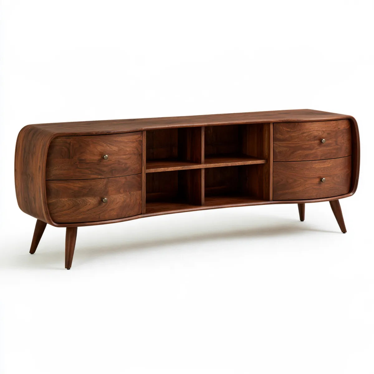 71 x 18 x 30 in Brown Solid Walnut Wood TV Stand Media Console with 4 Drawers
