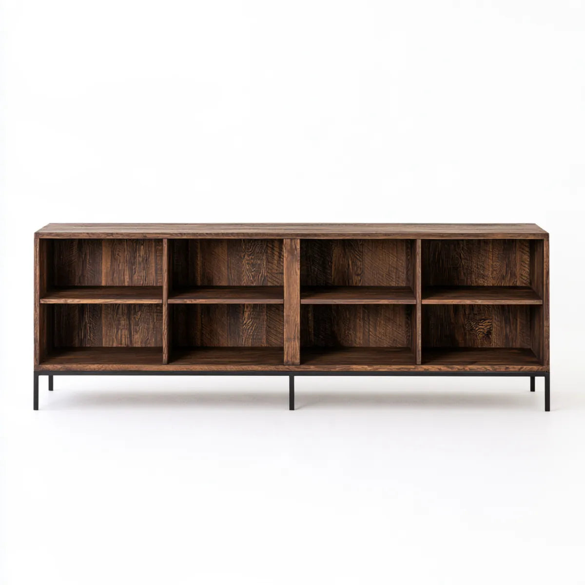 78 in Rectangular Dark Brown Engineered Wood TV Stand with Wood Grain Veneer and Black Steel Base