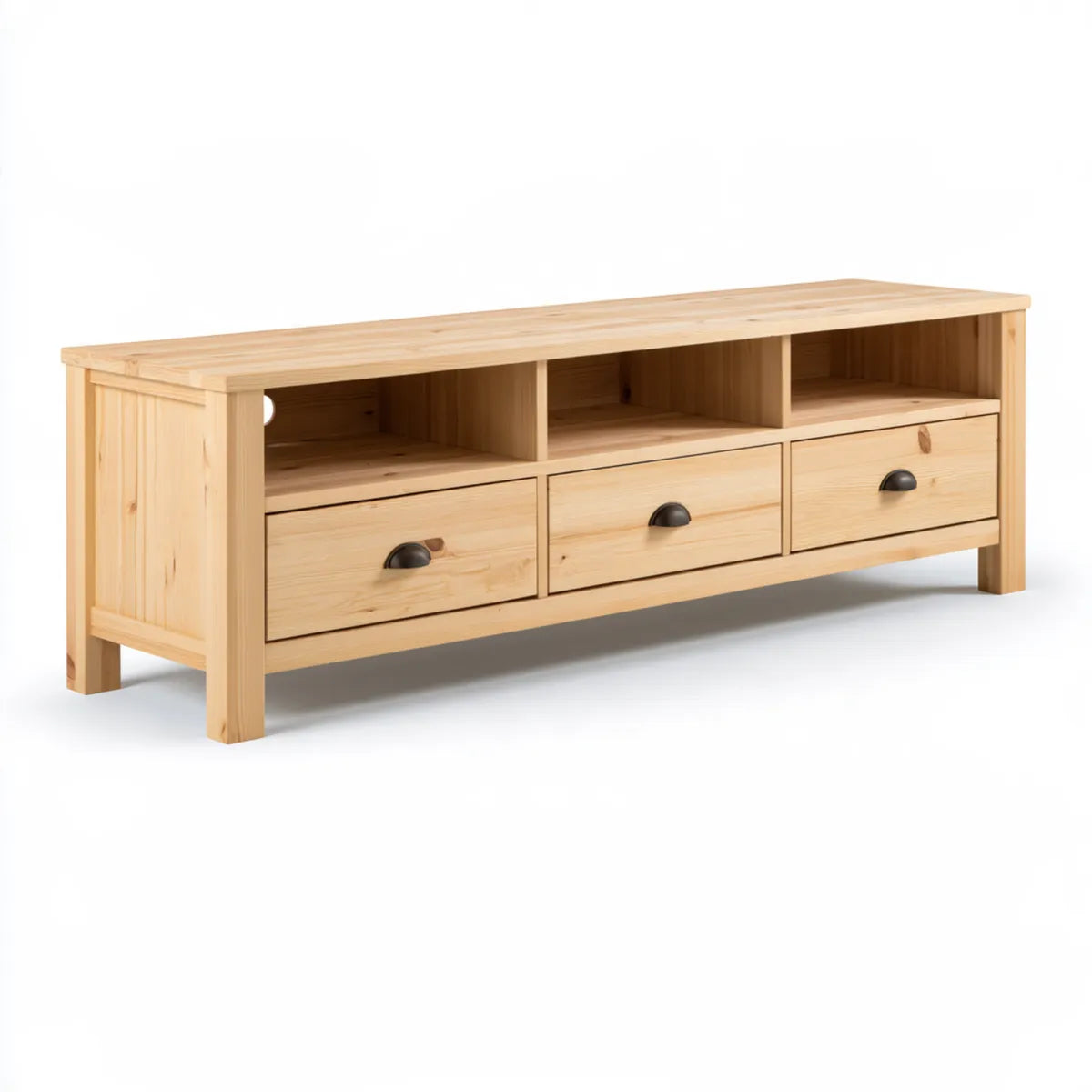 70.9 in Natural Solid Wood TV Stand Media Console with 3 Drawers and 2 Open Shelves