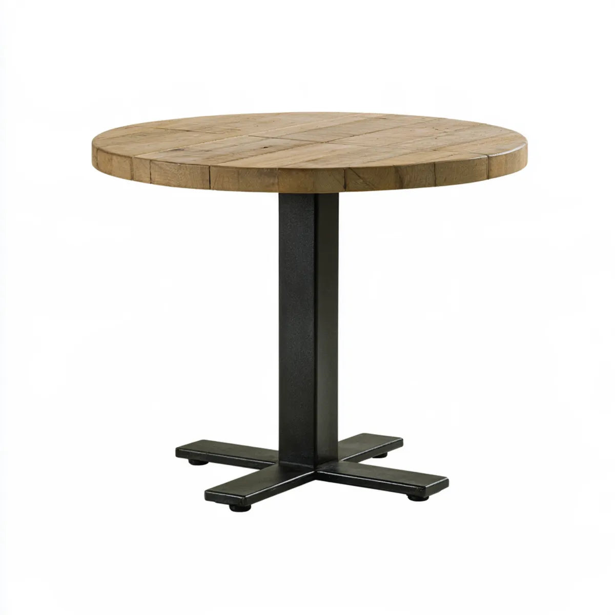 Round Bar Table, 31.5 in. Diameter x 42 in. High, Natural Solid Oak Top with Black Powder-Coated Steel Pedestal Base