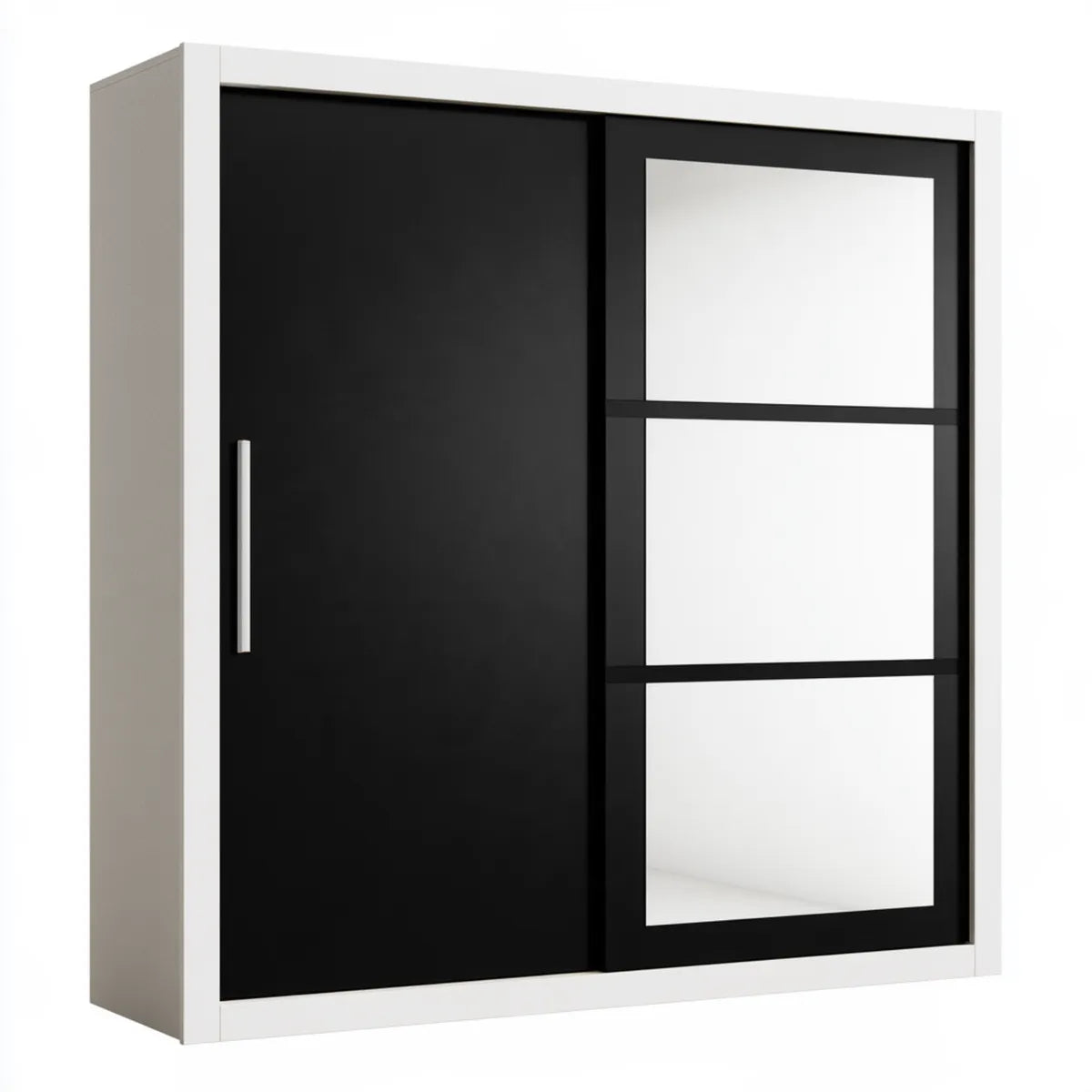 2-Door Sliding Mirror Wardrobe, 47.2 x 23.6 x 78.7 in, Black and White Particleboard