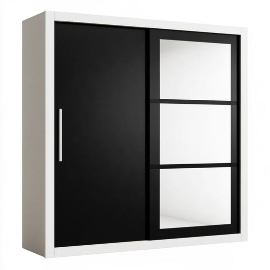 2-Door Sliding Mirror Wardrobe, 47.2 x 23.6 x 78.7 in, Black and White Particleboard