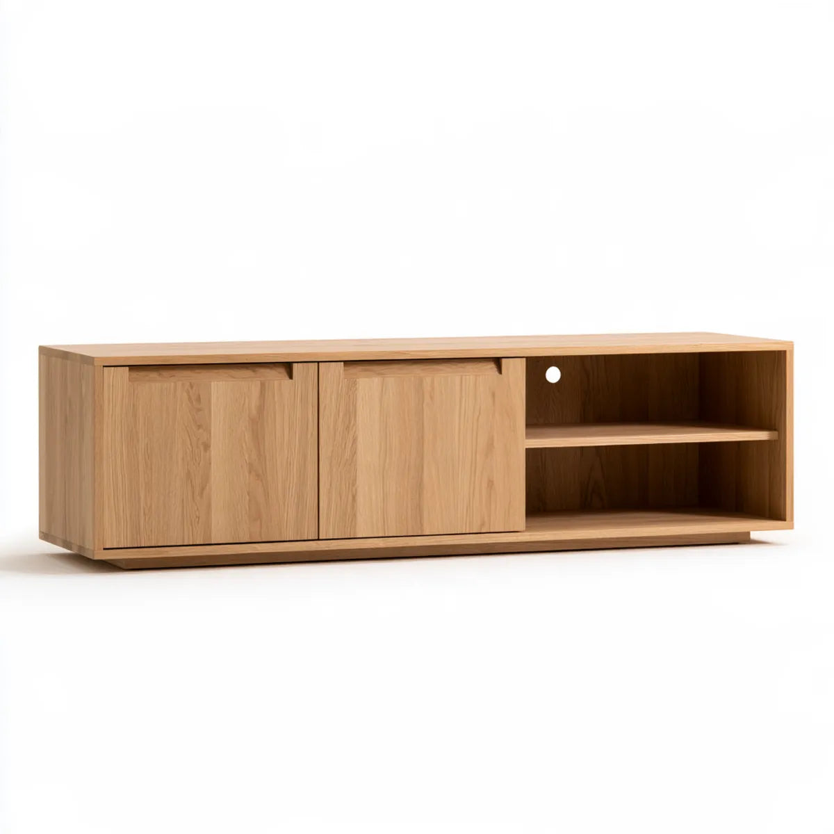 Natural Oak Wood TV Stand Media Console, 70.9 x 15.7 x 19.7 in, 2-Door Storage Cabinet with Open Shelves