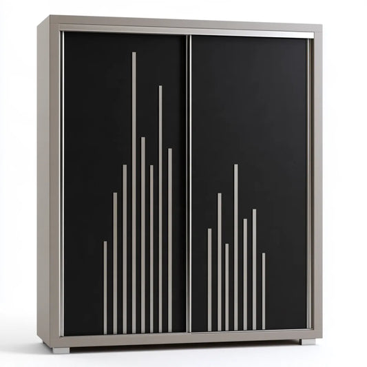 2-Door Sliding Wardrobe, 47.2 W x 23.6 D x 78.7 H in, Black and Gray MDF
