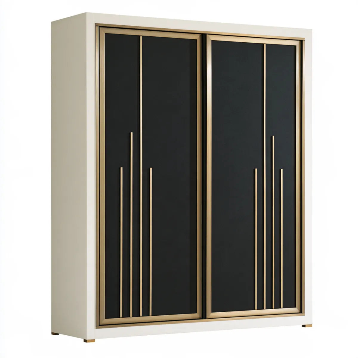 2-Door Sliding Wardrobe Closet, 47.24 W x 23.62 D x 78.74 H in, White, Black and Gold Engineered Wood
